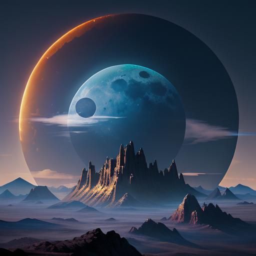 Eclipse sun rainbow bubbles moon blue sky