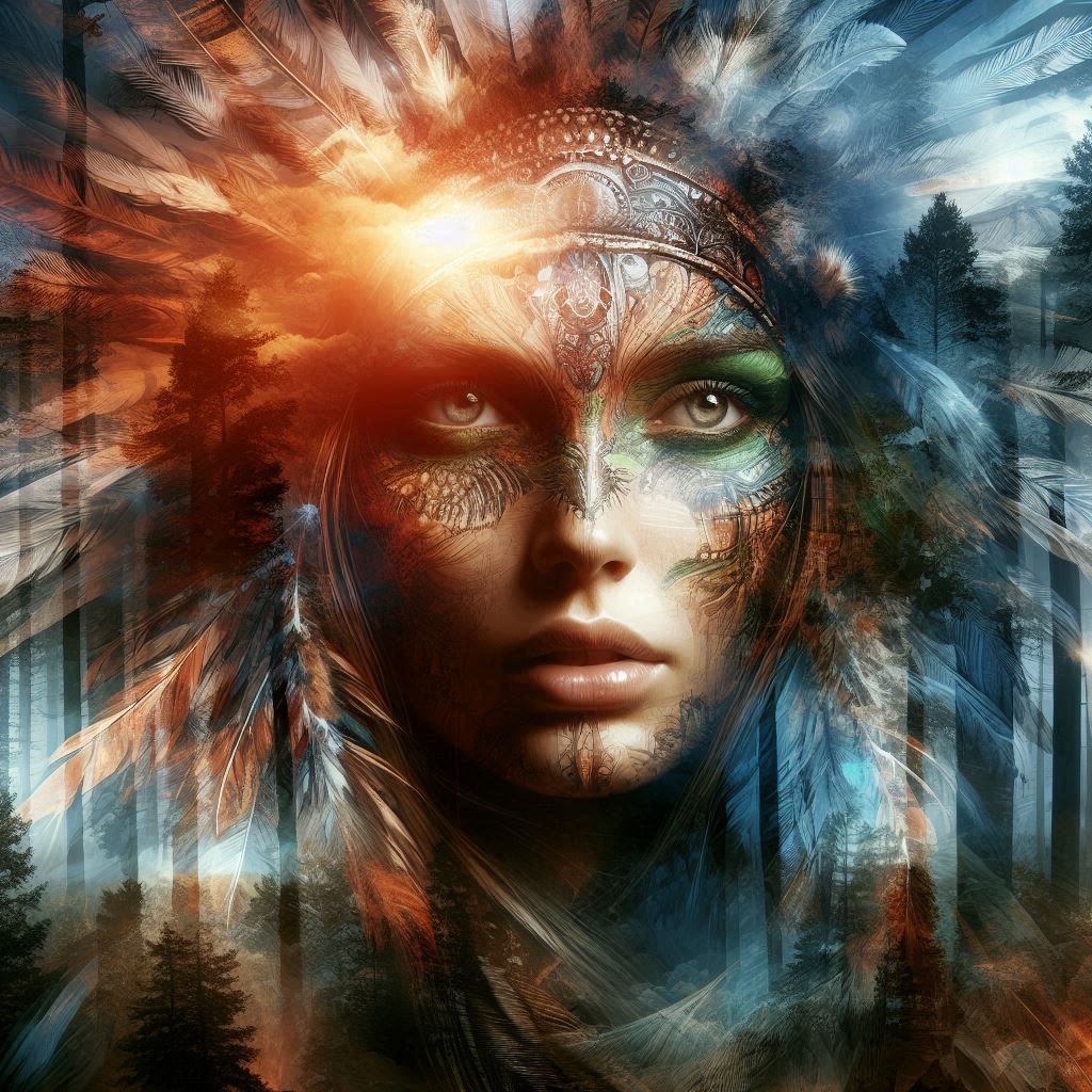 double exposure beautiful fantasy portrait landscape..