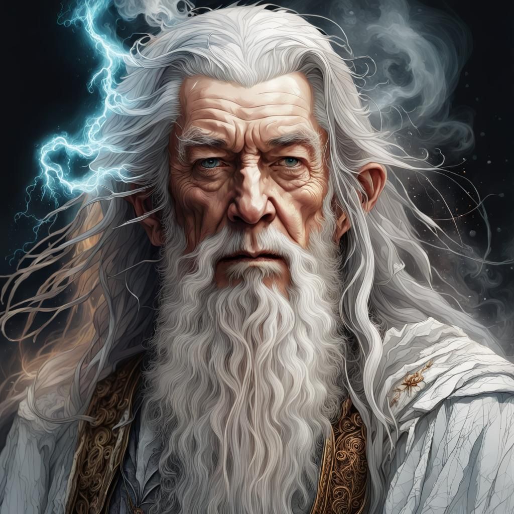 portrait of a magical white dark gandalf, Awwchang and CGSoc...