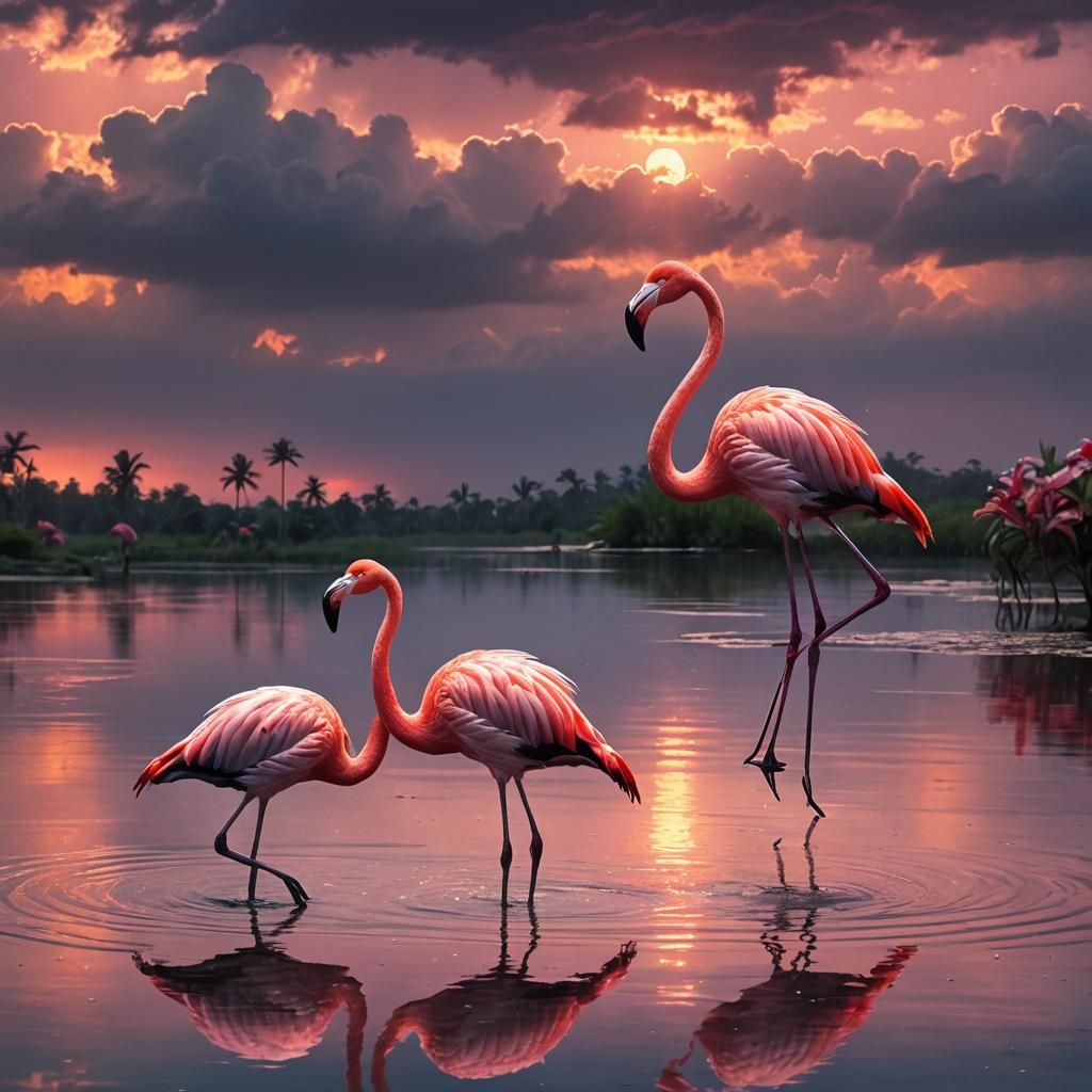 One beautiful  Flamingo are tall, pink wading bird with long...