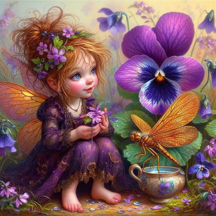 The pansy fairy and a dragonfly