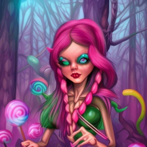 female dark elf in mutated forest