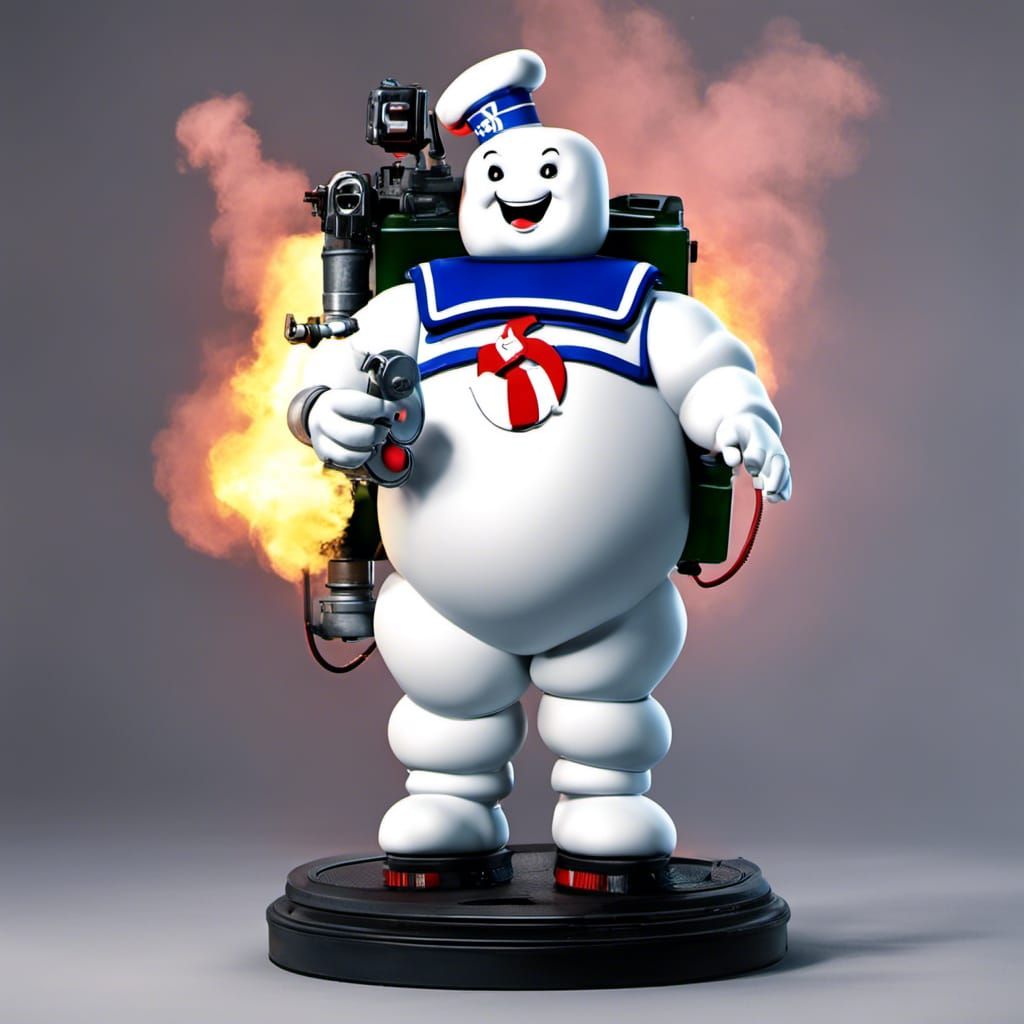 Ghostbusters stay puft marshmallow man firing a proton pack ...