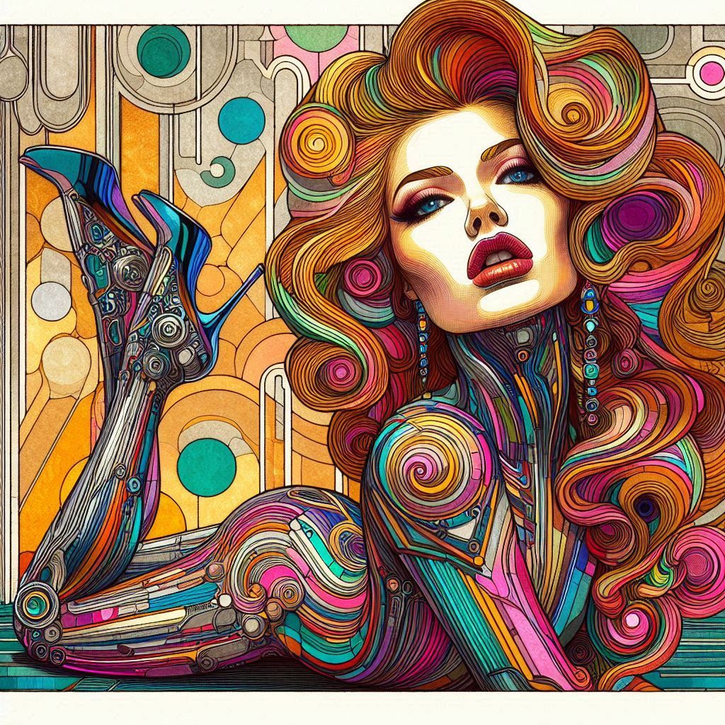 A hand drawn retro futurism illustration image of (gustav kl...