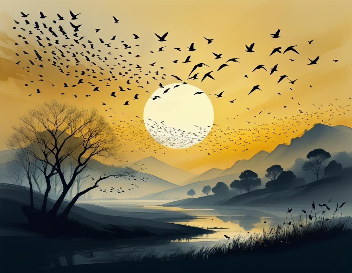 Murmuration at sunset  by @Radiohead