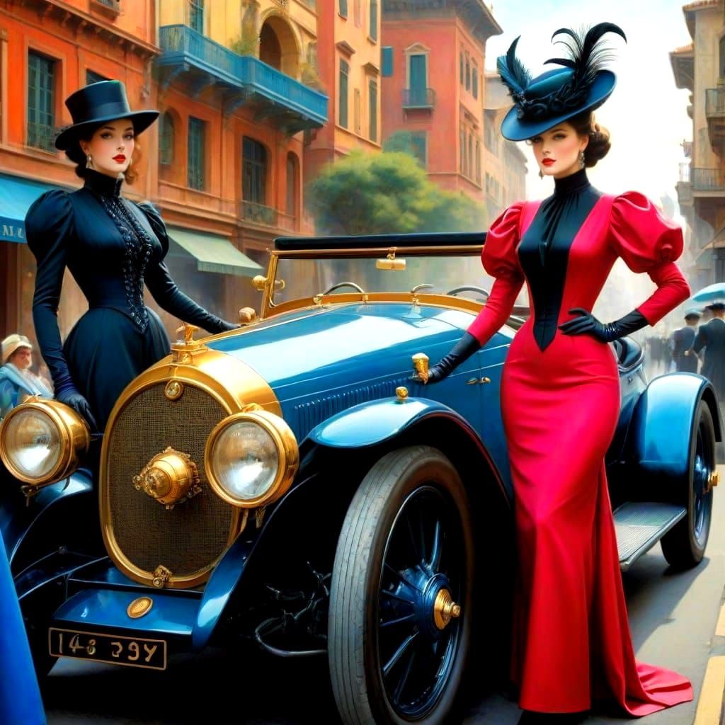 Lady with Extravagant Hat in Surreal Setting