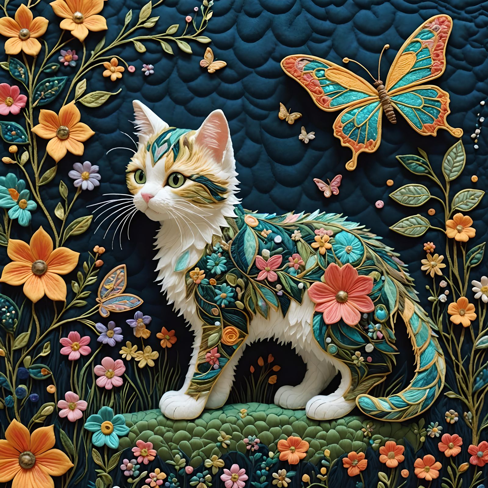 quilted embroidery Kitten  by @Tess