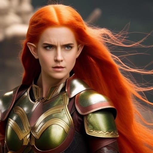 a female teenager elf with fiery hair and a fiery personality in a ...