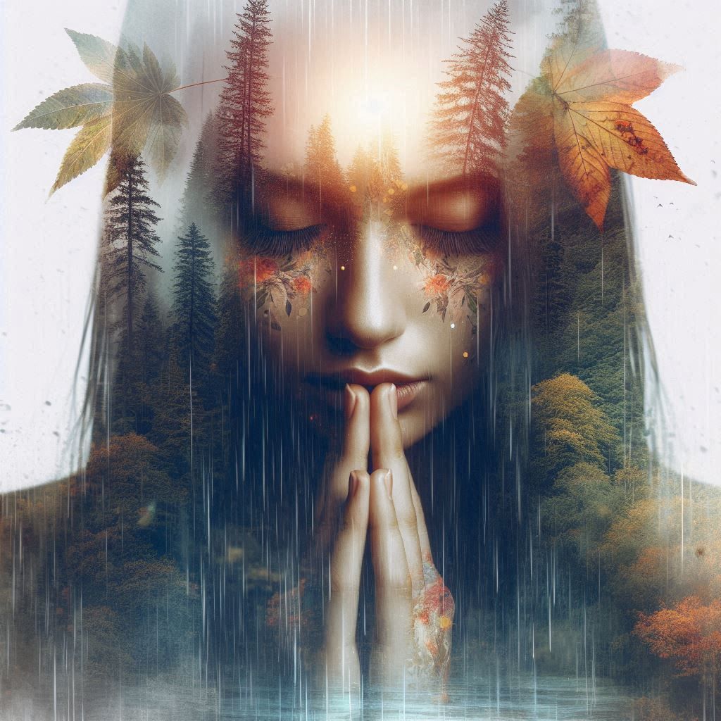 double exposure beautiful fantasy DALL-E 3 portrait landscape..
