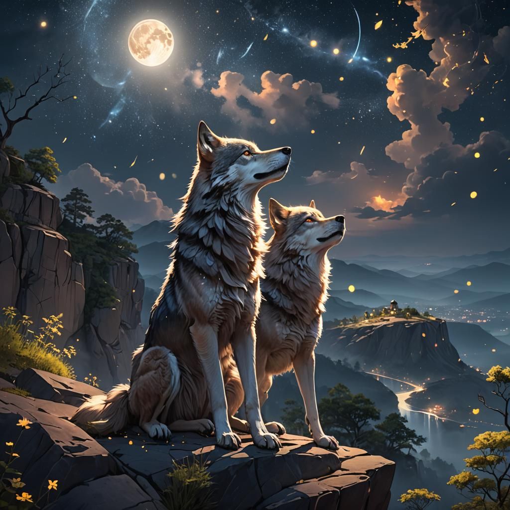 Beautiful wolfs sitting on a cliff - AI Generated Artwork - NightCafe ...