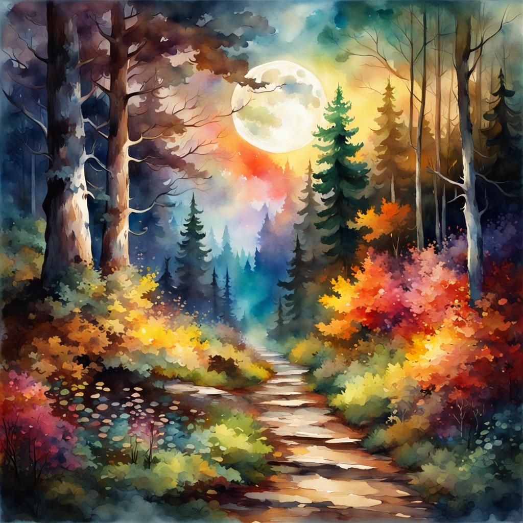 A colorful forest path