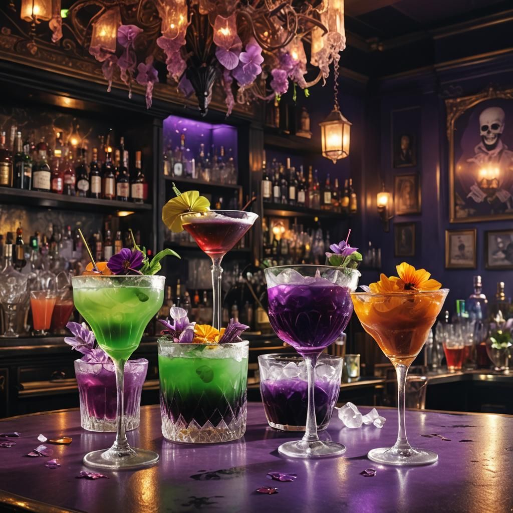 Halloween themed drinks at a fancy restaurant in New Orleans