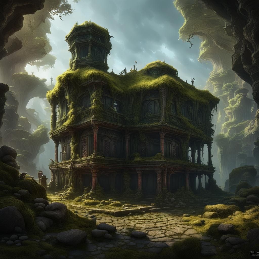 Octogon building,  ancient and dusty, its writing inscrutabl...