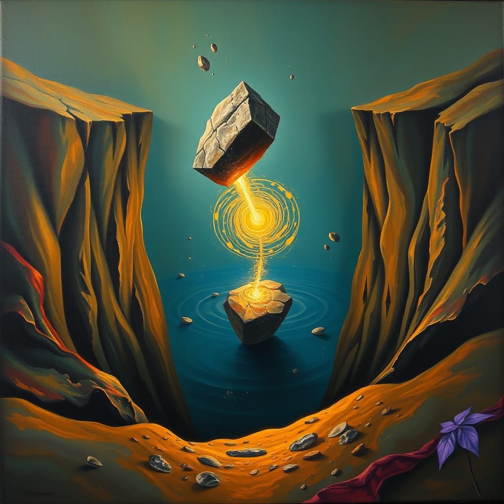 Without thinking, we drop two stones
into the precipice
one,...