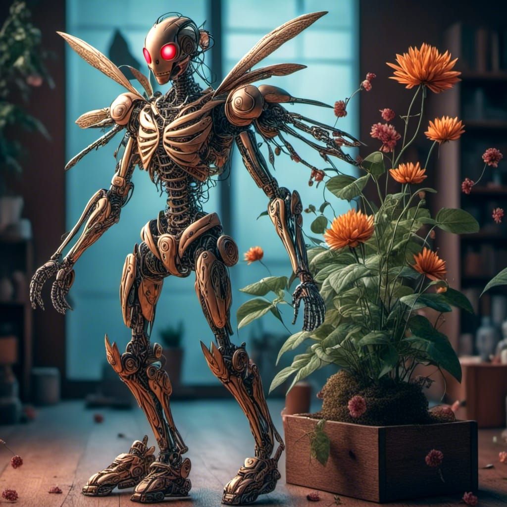 Humanoid insectoid hybrid plant exoskeleton <lora:Hope for t...
