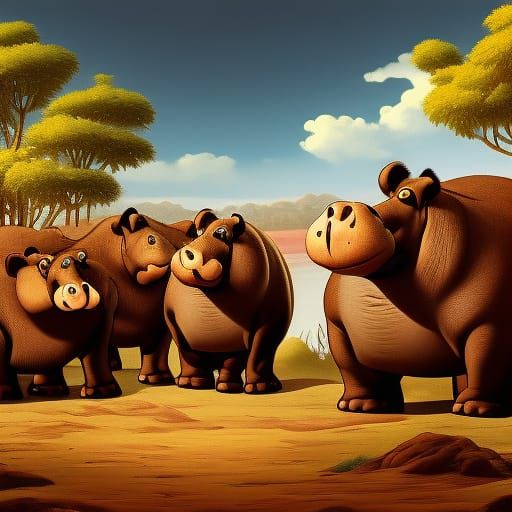 In an animal supermarket, a kind hippo advises animal buyers...