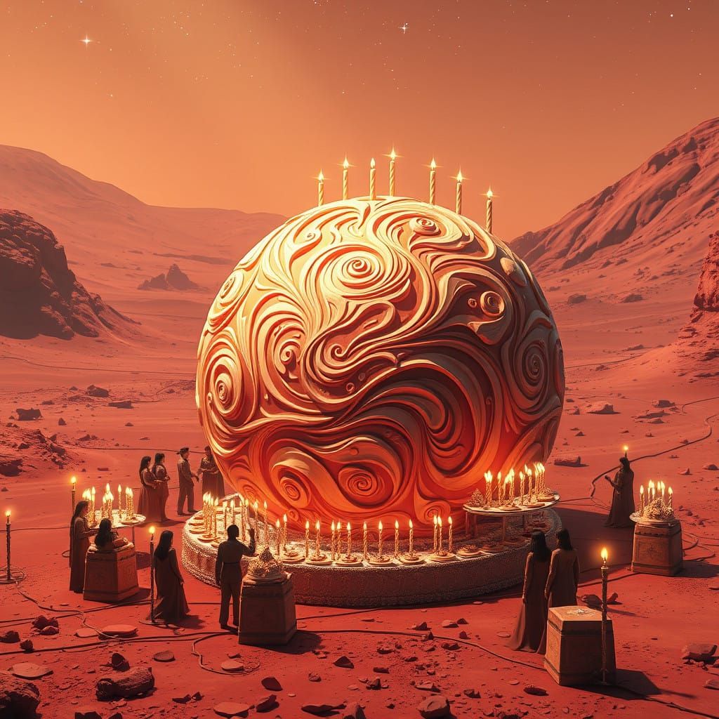 Surreal Martian Birthday Celebration in Whimsical, Dreamy Sc...