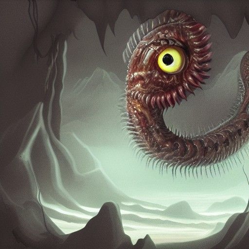 a giant worm covered in eyes with big teeth