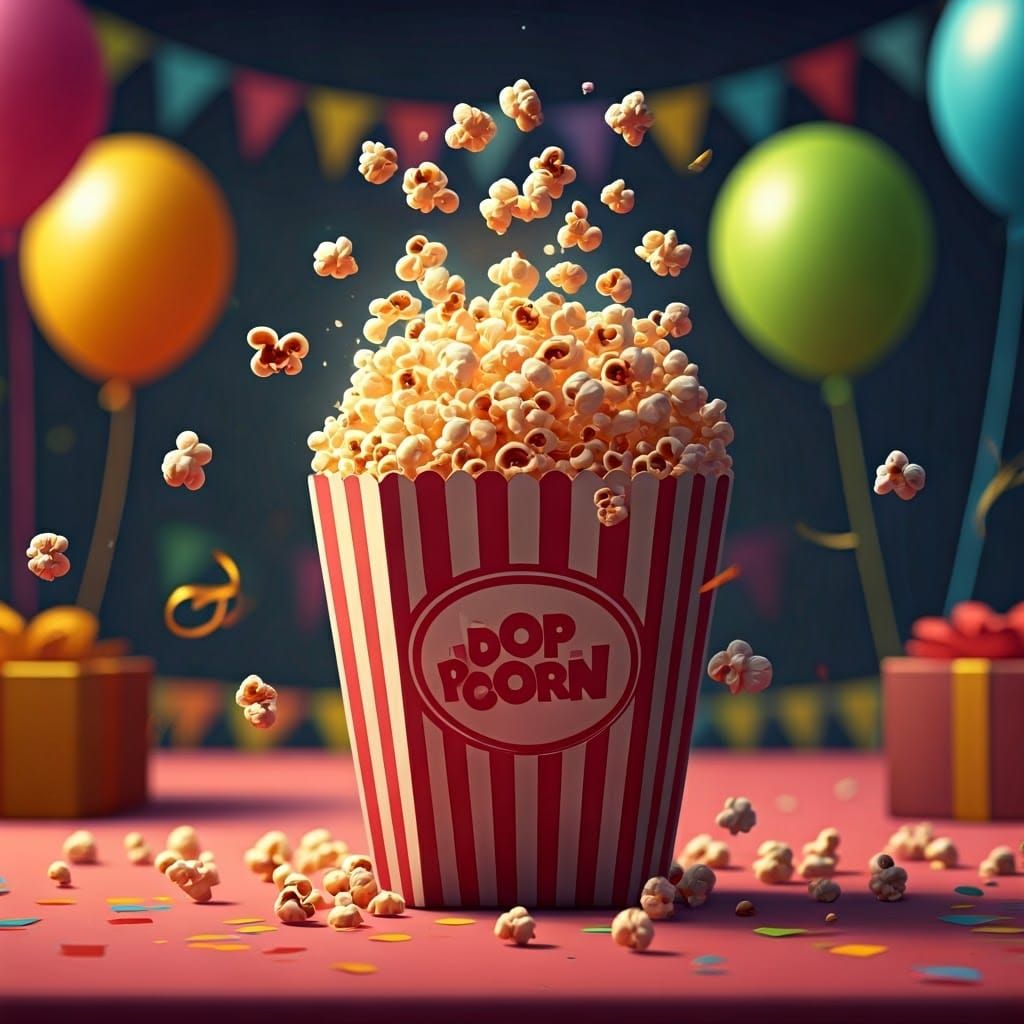 Exploding Popcorn Bag in 3D Anime Style