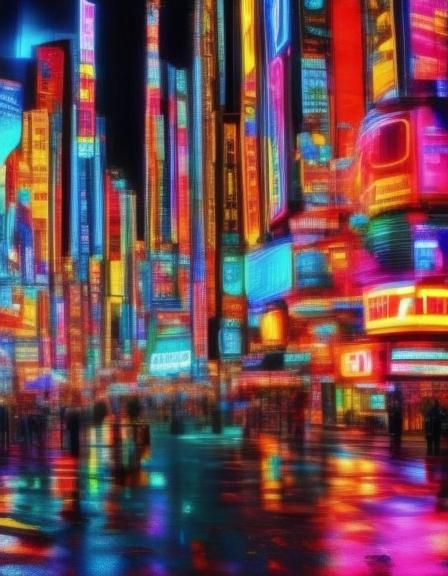 Night time in Times Square, New York, sharp focus <lora:Cyberpunk:1.1><lora:Neon Glow:1.0>