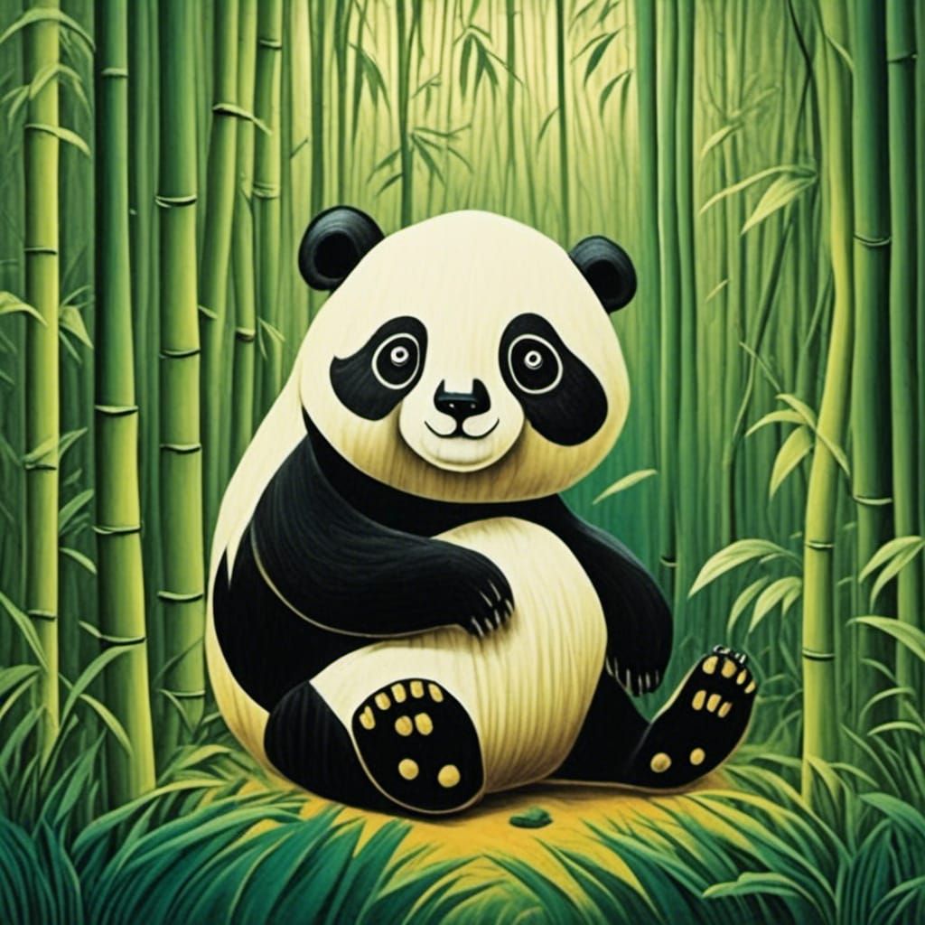 <lora:Woodcut Whimsy:1.0> Panda in a bamboo forest 