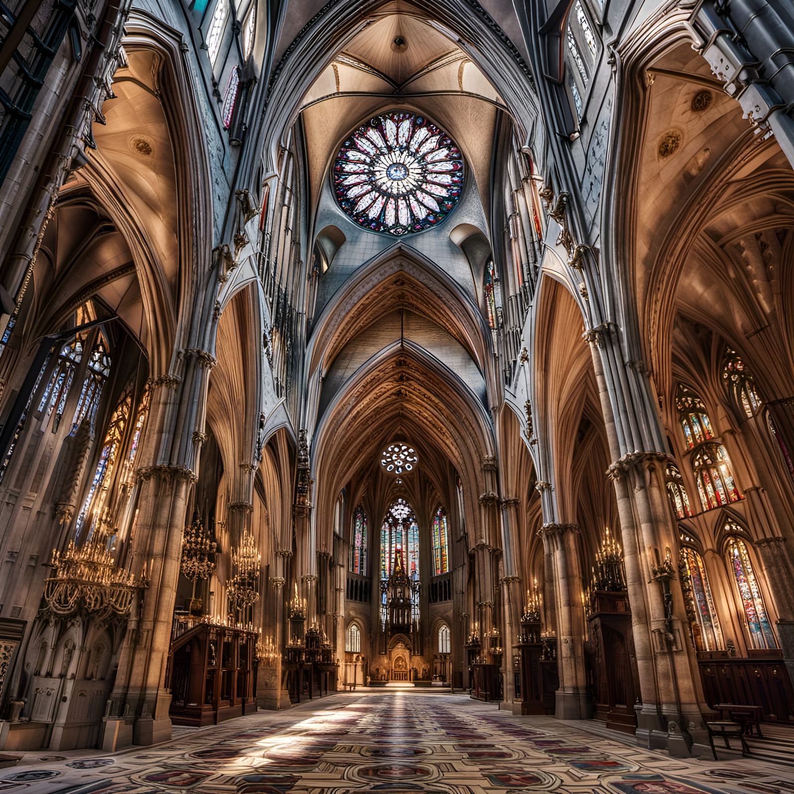 The most impressive majestic Gothic architecture, with towering pointed arches and beautiful rose windows. ...  by @Just-call-me-Al