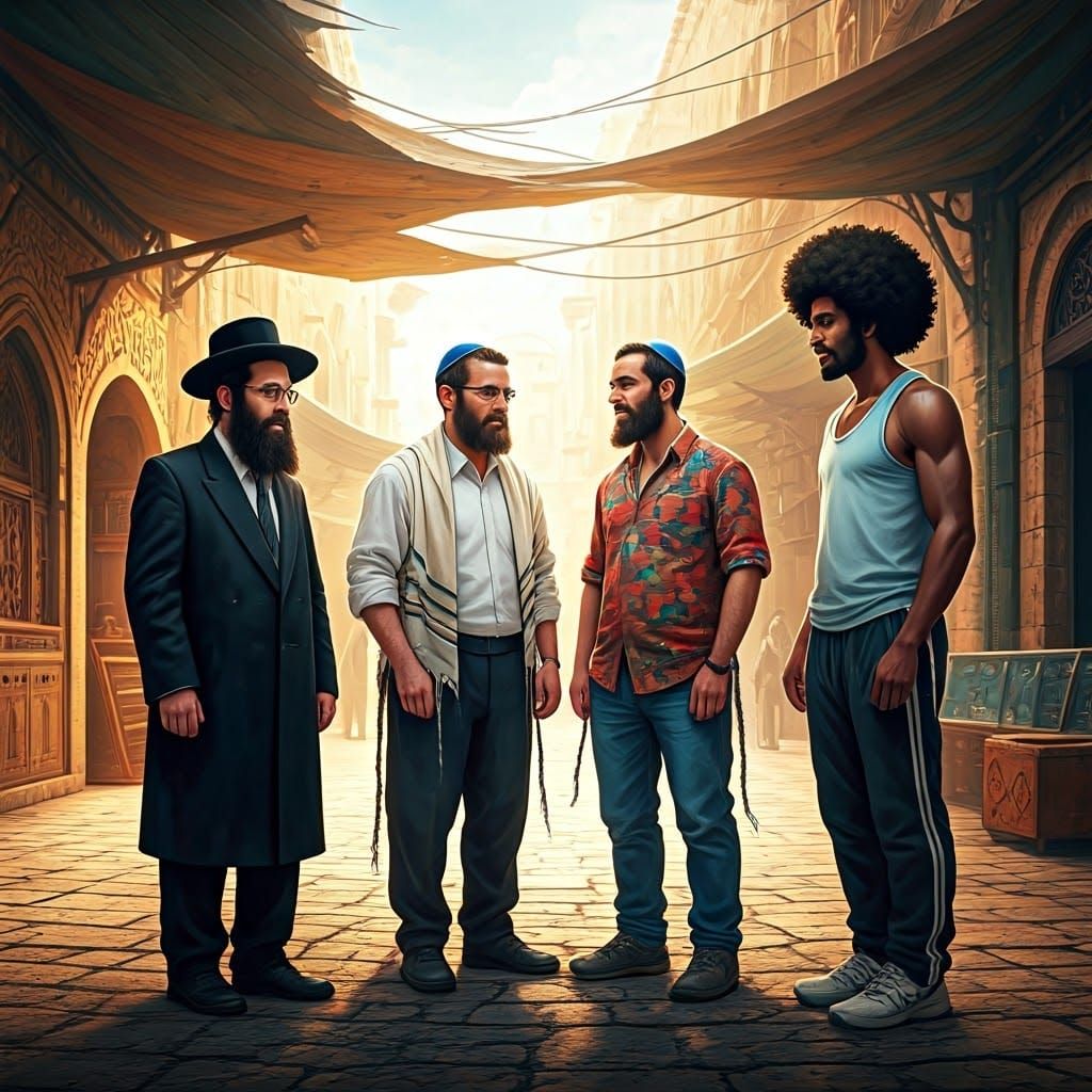 Jewish Men in Marketplace: Matte Painting Fantasy Art