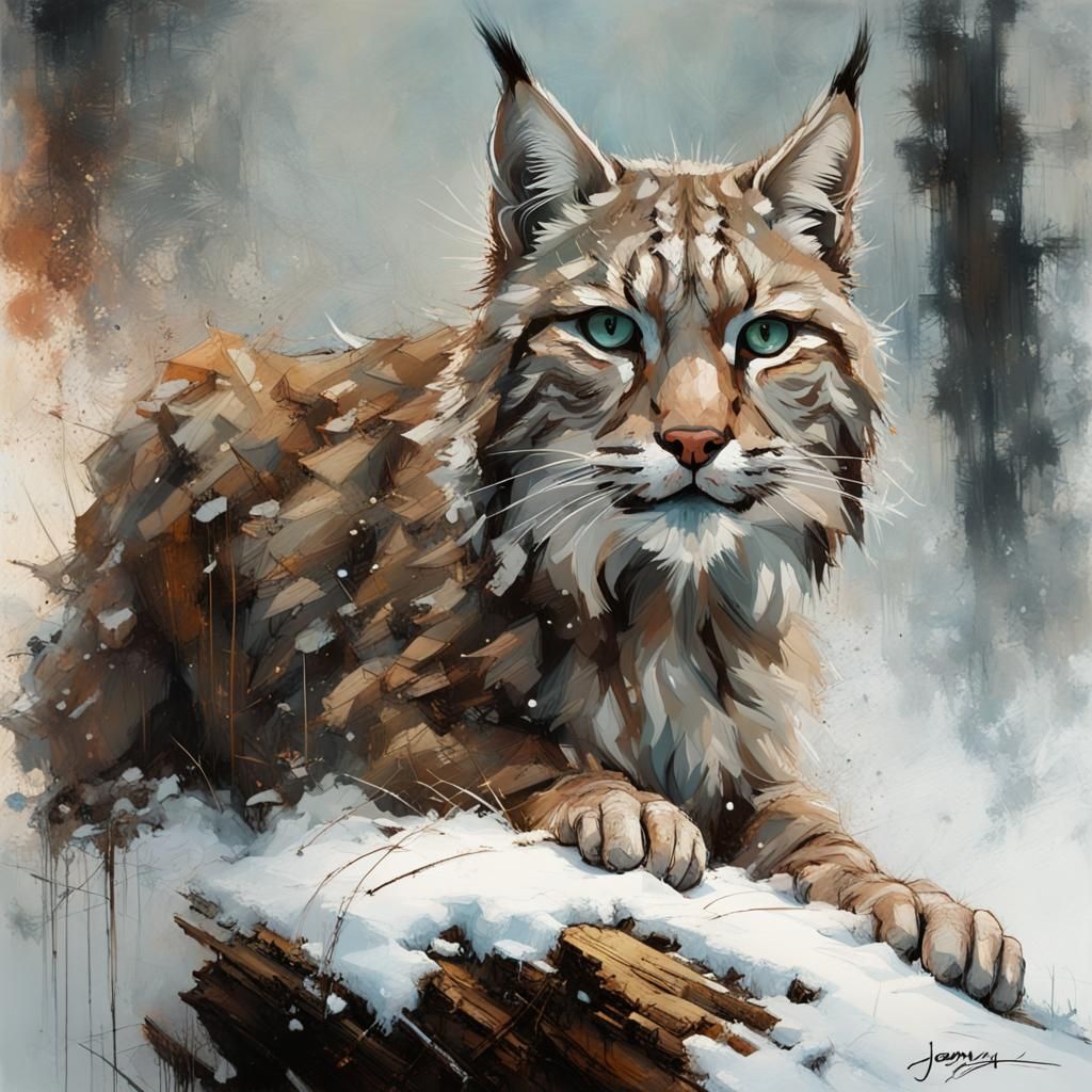 Bobcat Portrait in Textured Speedpaint Style