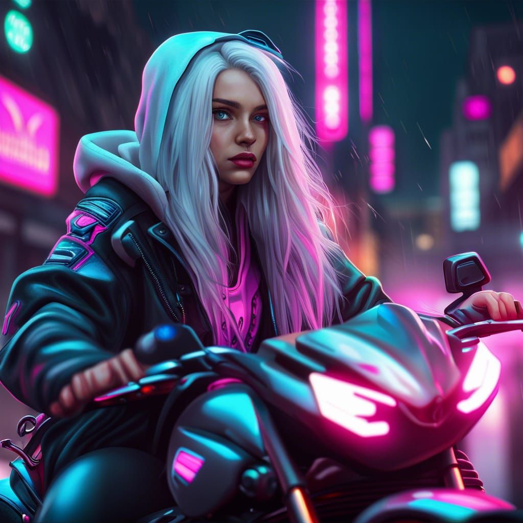 Neon Women Motorcycle - AI Generated Artwork - NightCafe Creator