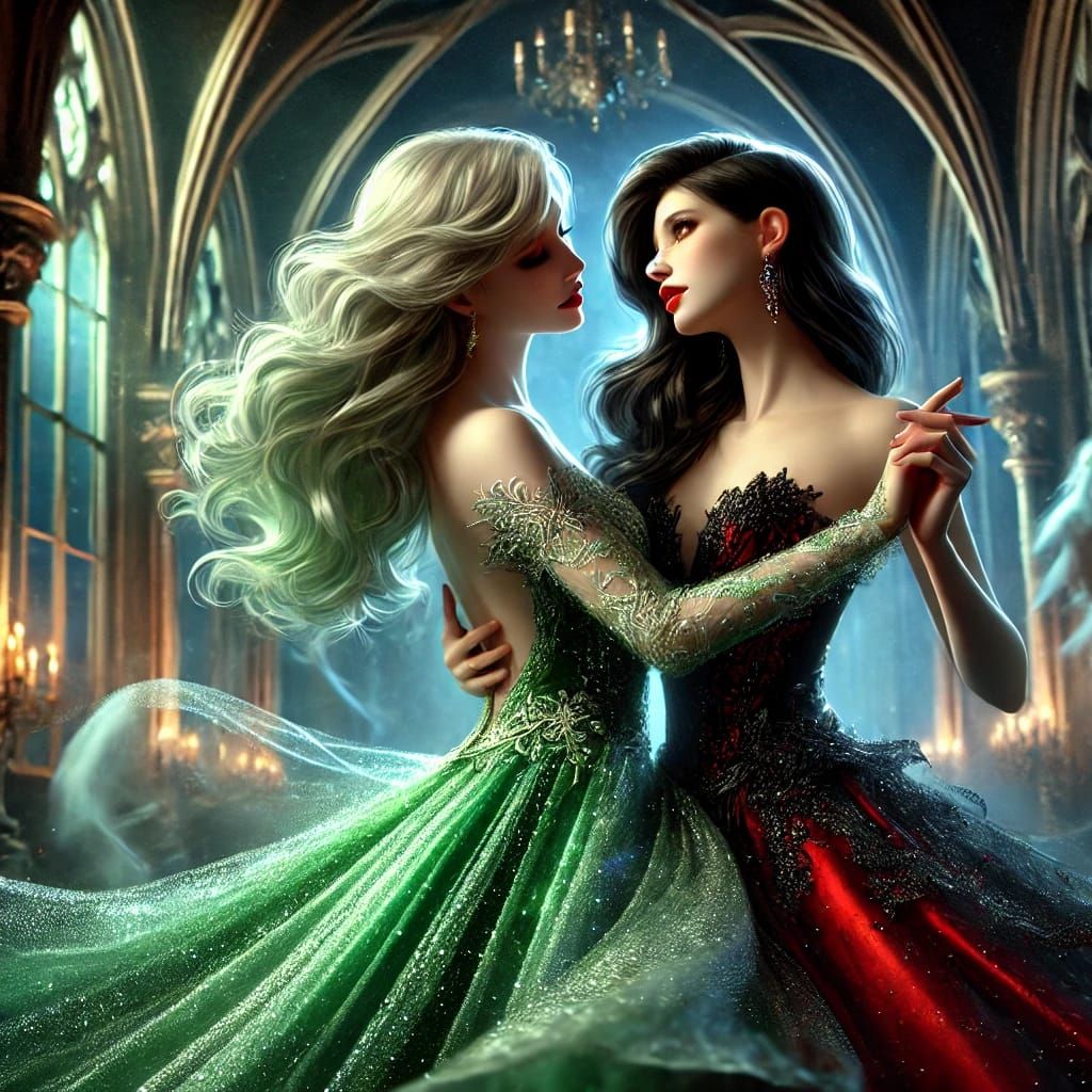 A witch and her lover in a dance