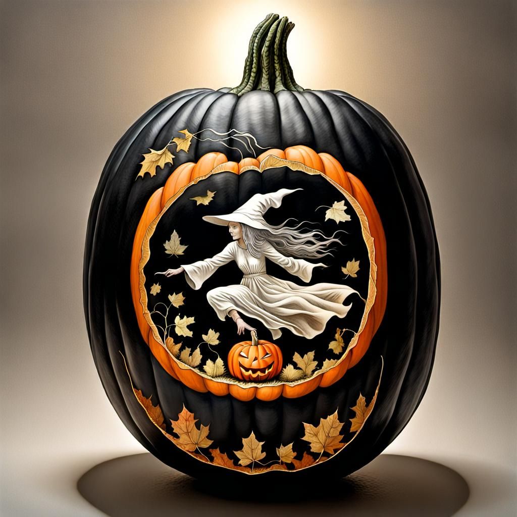 Carved witch pumpkin  by @TB Bologno