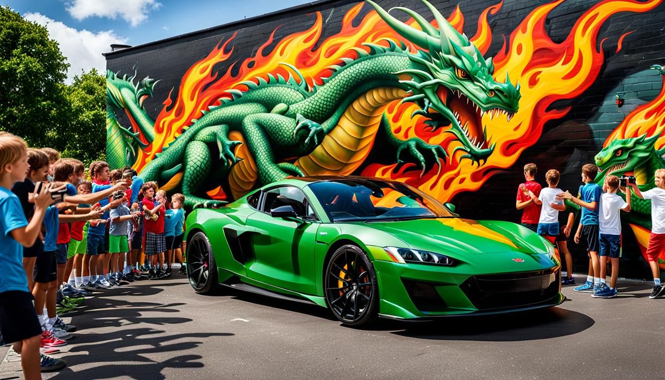 Graffiti dragon and sports car