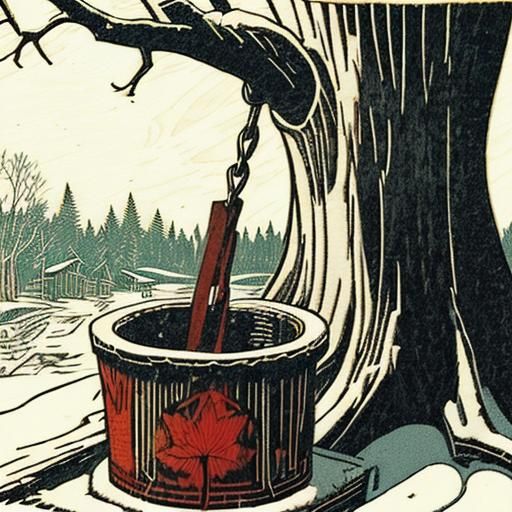 (((woodcut))). eye level close up of a single maple tree tha...