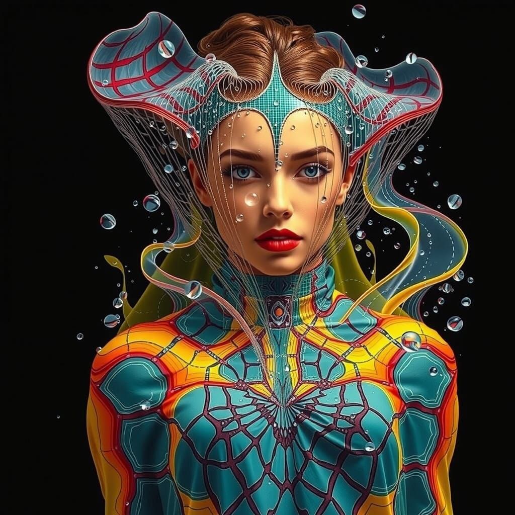 Woman in Moire Pattern with Fine Lines - AI Art