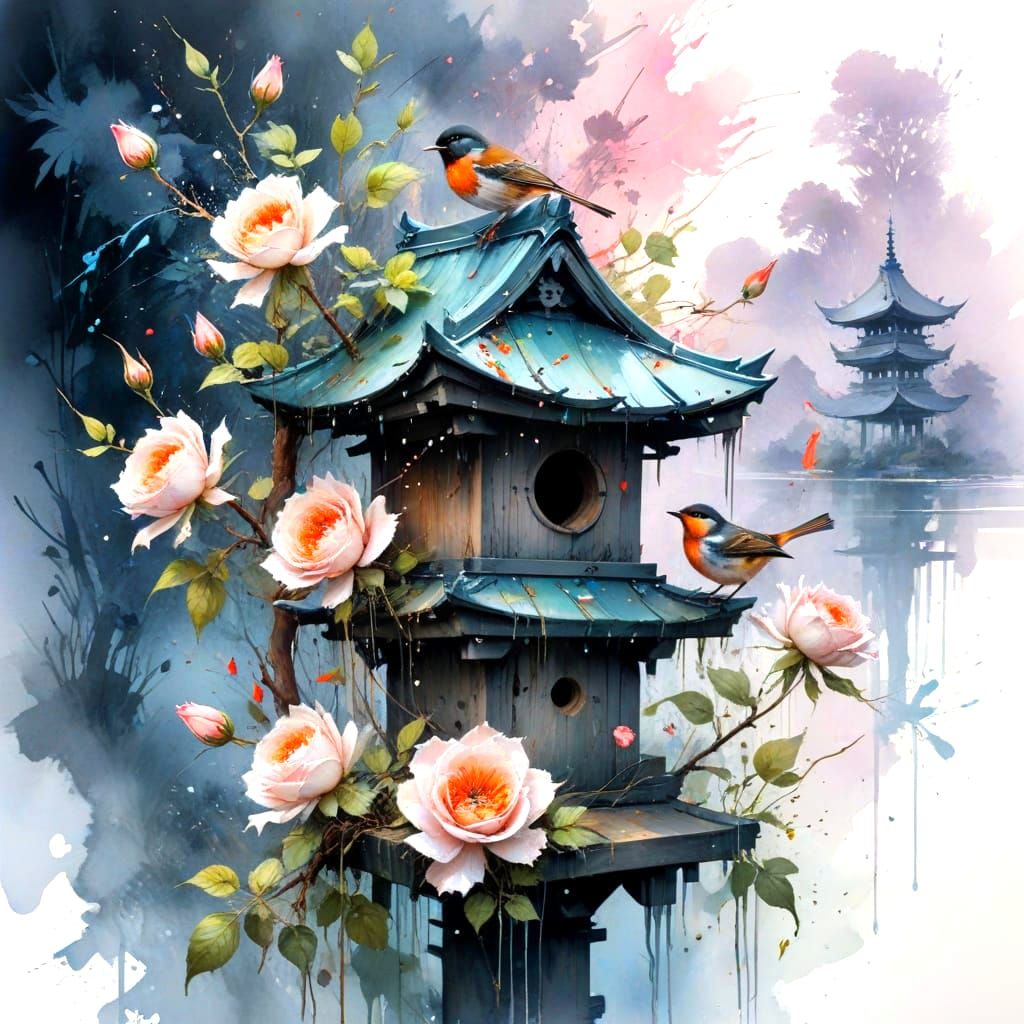 My pagoda birdhouse at the pond...  by @Gerber