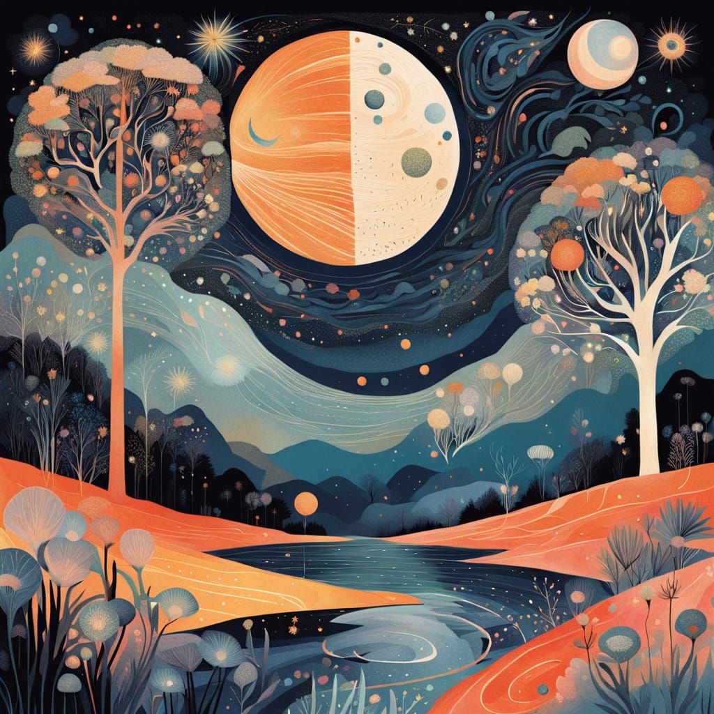 Ethereal Whispers in a Blooming, Starry Realm