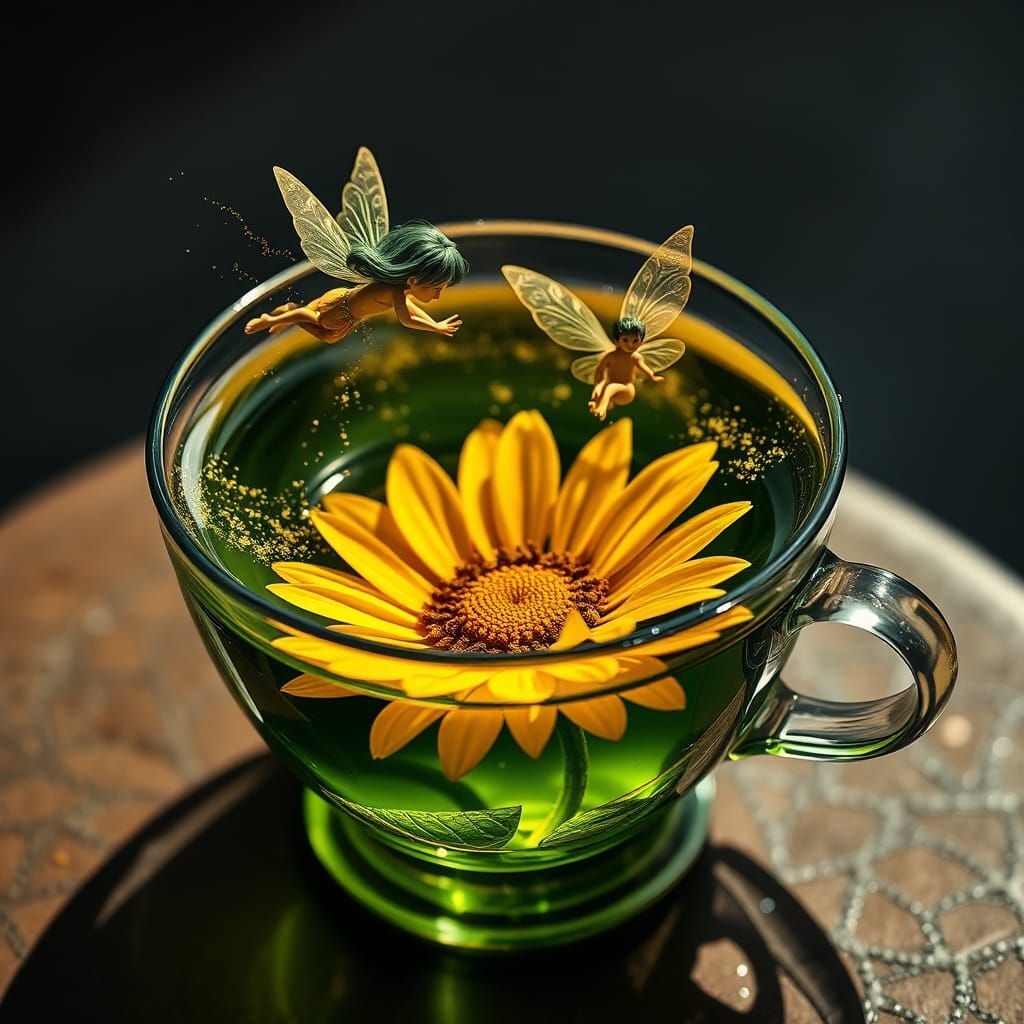 Magical Fairy World in Teacup with Gold Dust