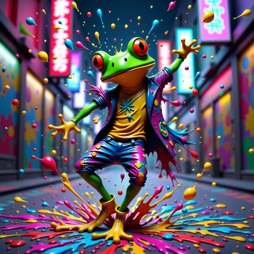 Splatter, Splash, Dance, Frogger <lora:SplatterSplashDance:1.0>