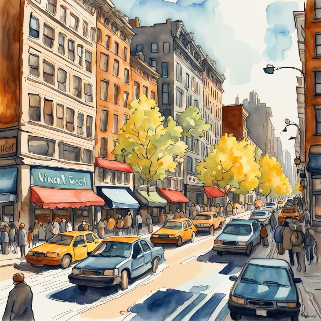York city   doodles and sketches, detailed painting