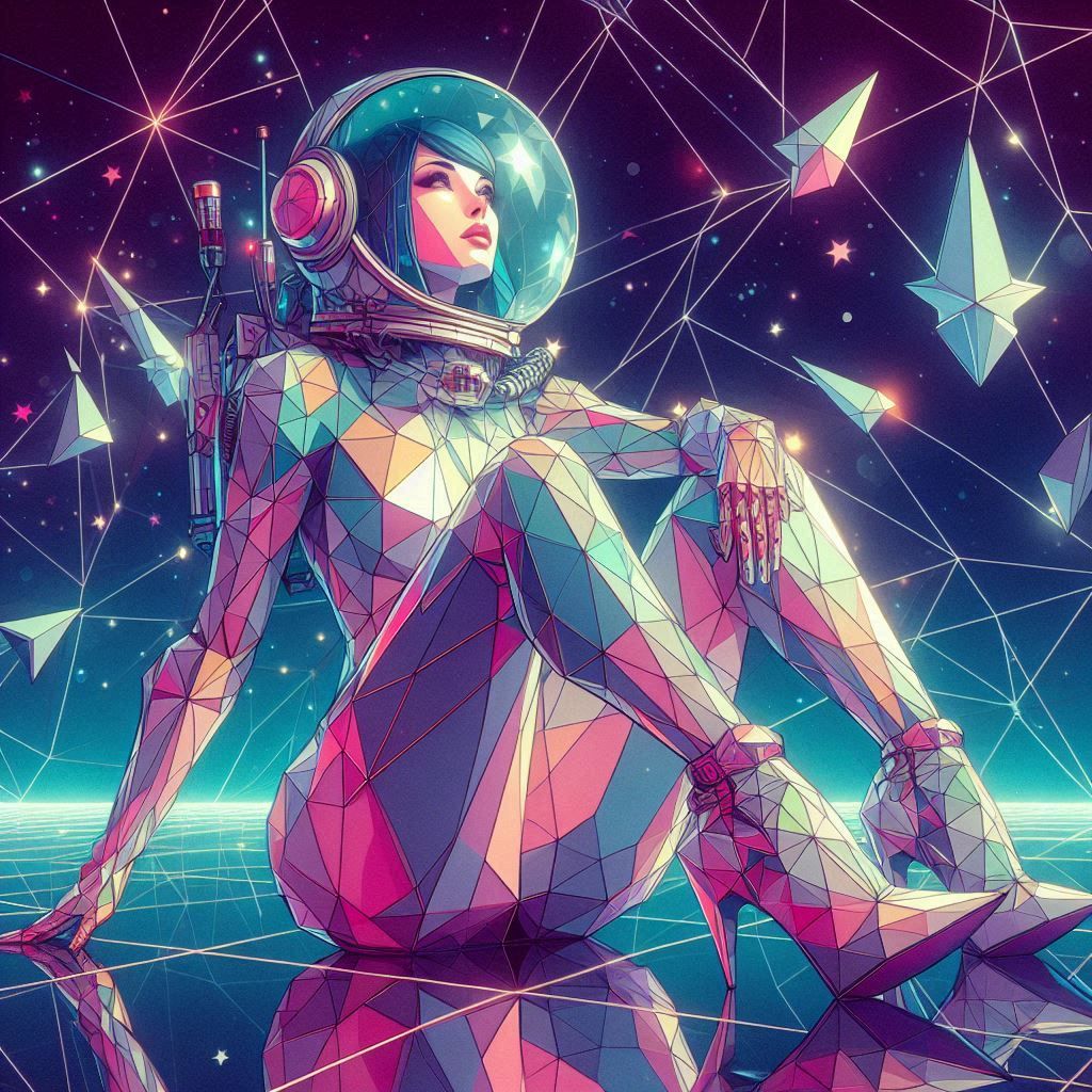 geometric low poly fractal 70s 80s sci-fi art hajime sorayam...