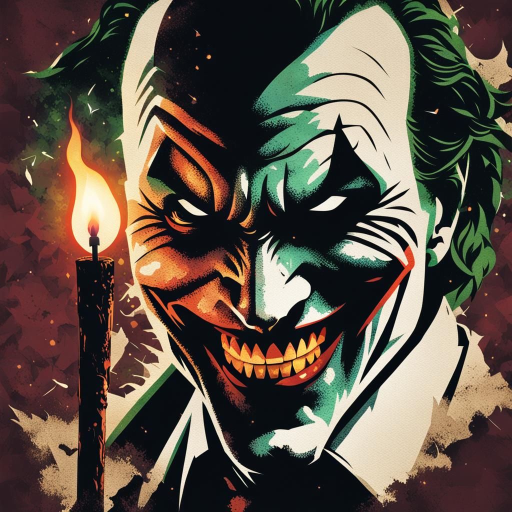 "close-up portrait silhouette of the joker with a wicked evi...