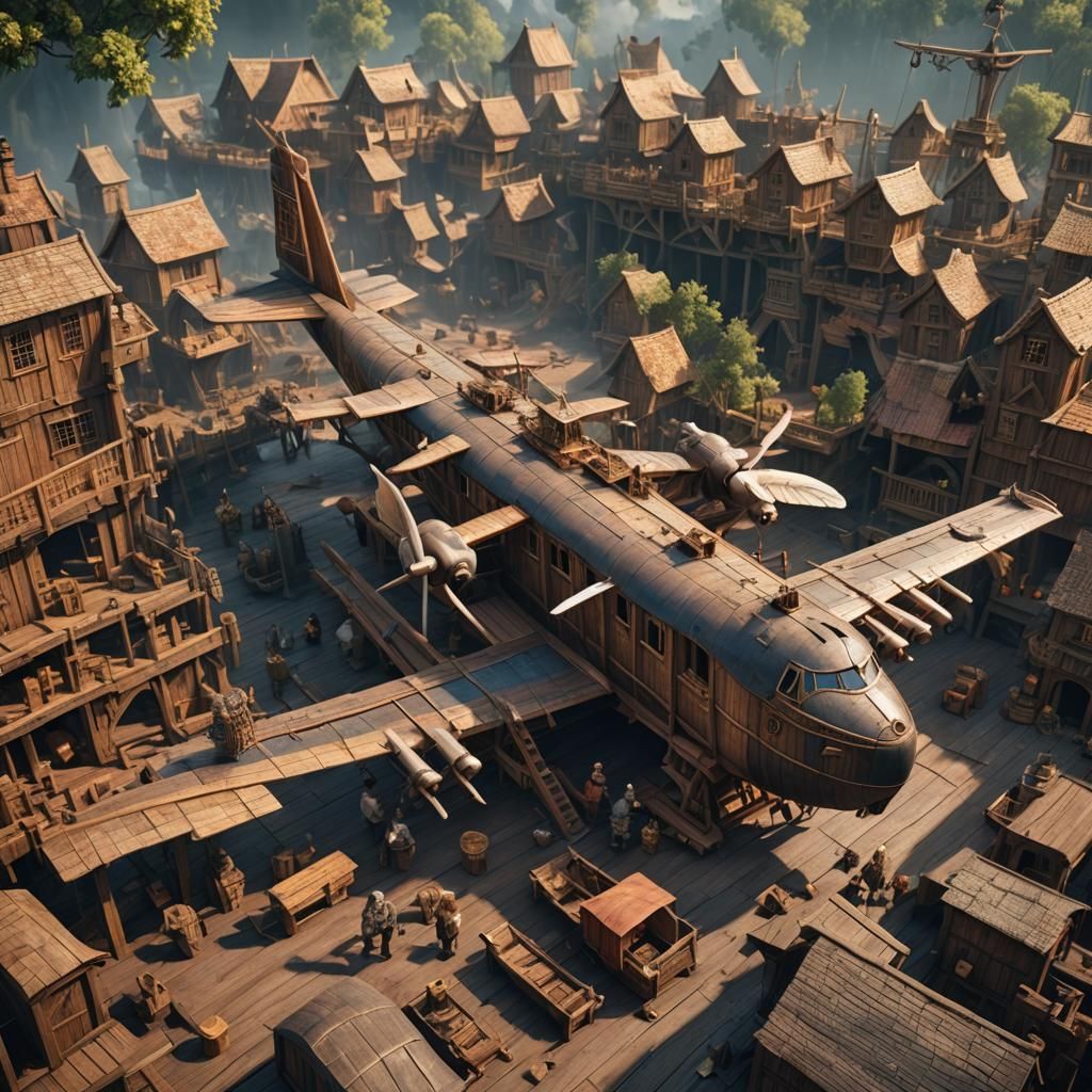 in the Middle Ages a messy inventor is building a huge wooden airplane, like a Noah's ark with wings