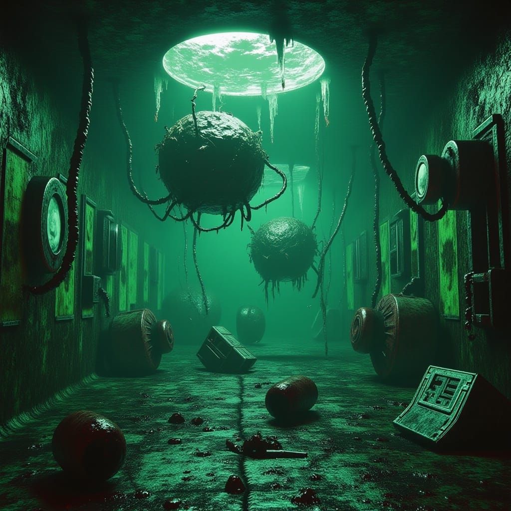 <lora:Submechanophobia v2:1.0>
80s horror movie scene: Submechanophobia aesthetic, Liminal underwater research center