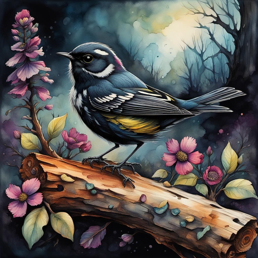 Warbler - Dark & Moody Watercolor Art