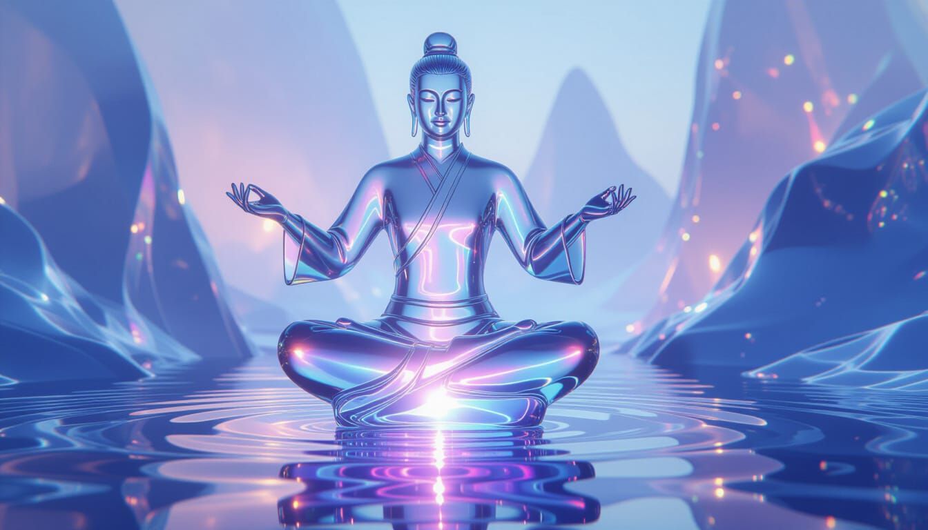 Crystal Glass Tai Chi Figure Glowing with Rainbow Light