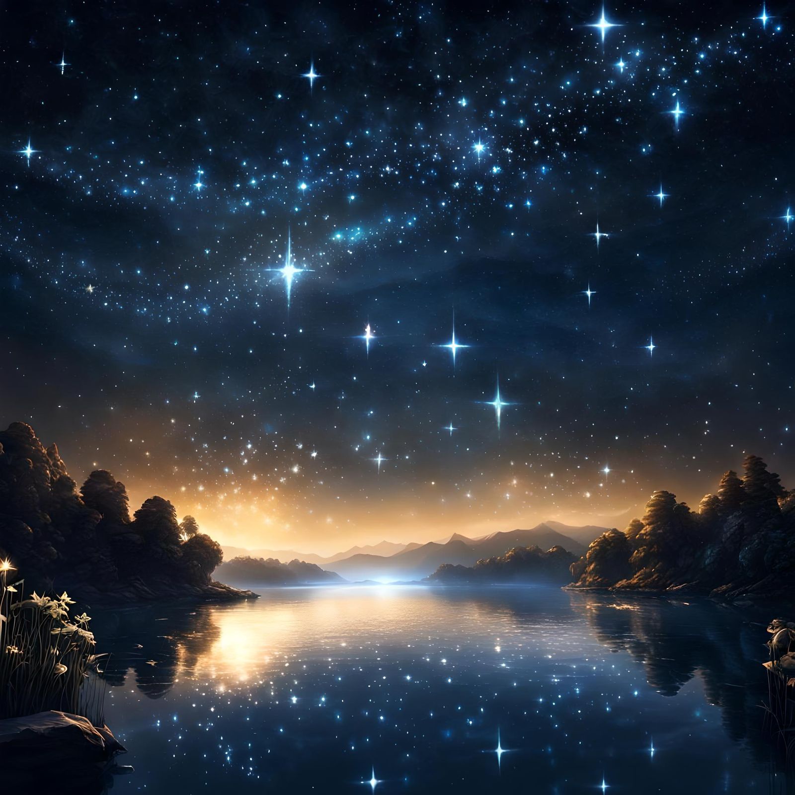 "Starry starscape over water with thousands of sparkling stars!!!"

RAW photography :: space art by Lucy ...  by @Lunarelle