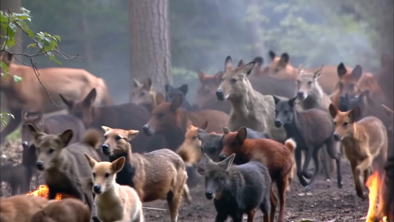 Various forest animals (supposedly) fleeing an approaching 🔥 wildfire 🔥