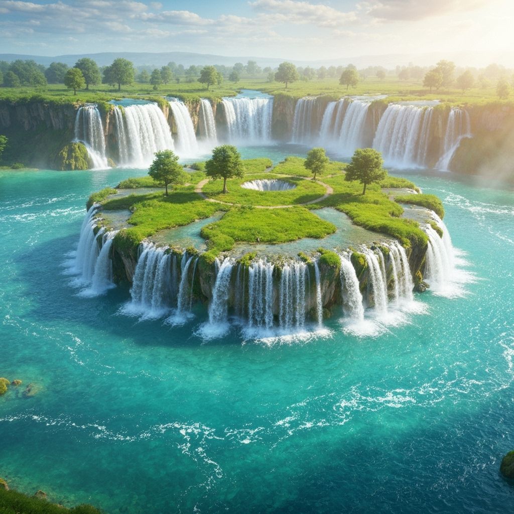 Spectacular Circular Waterfalls in a Mystical Landscape