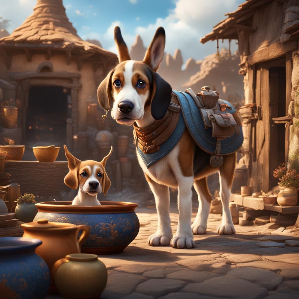 Beagle Puppy Pottery Shop: Fantasy Art