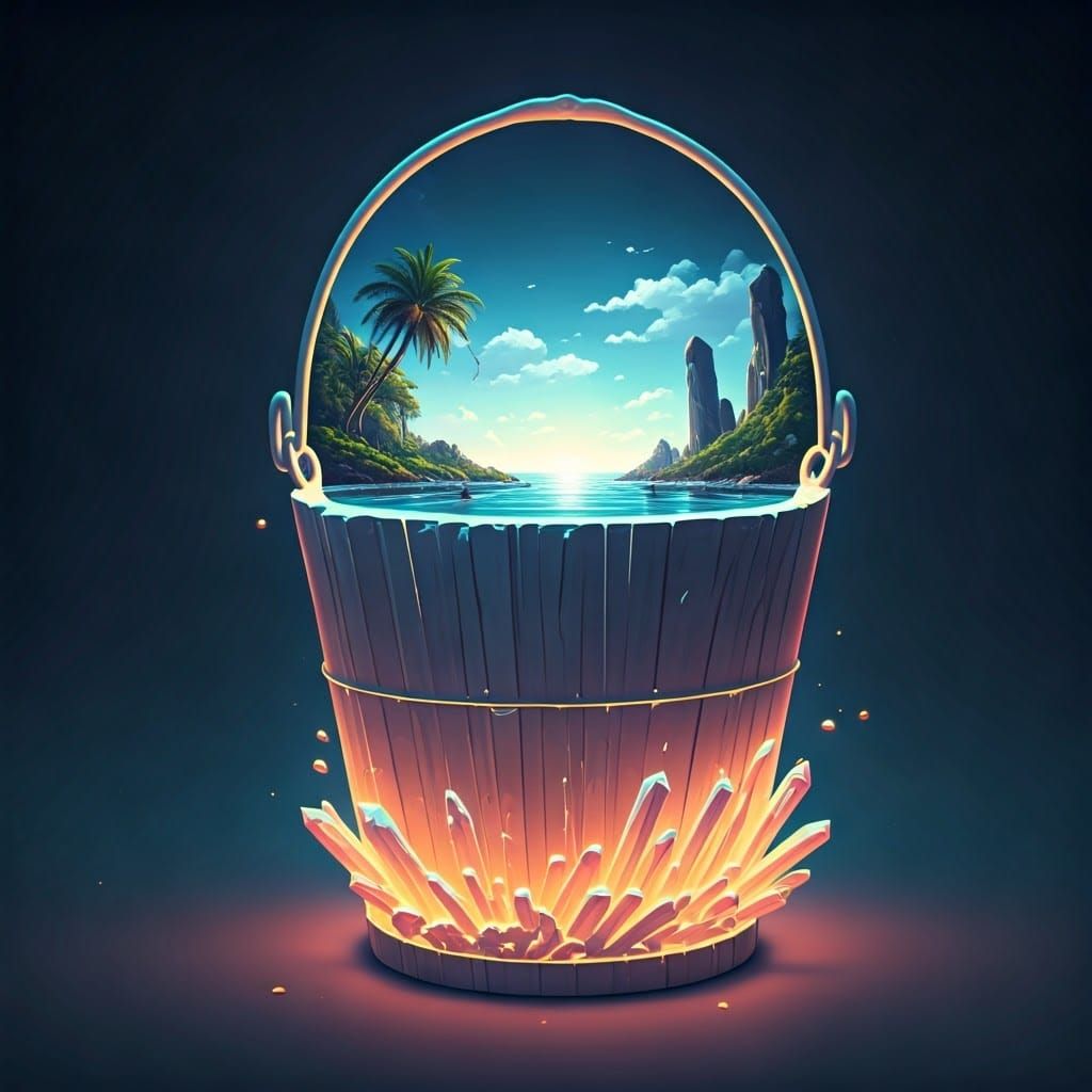 Mystical Bucket in Iridescent Stone Radiating Gentle Light